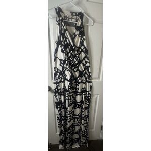 Tori Richard Honolulu Maxi Dress L Black White Abstract Halter Flowy Resort